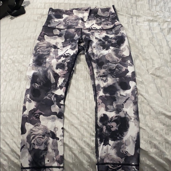 lululemon athletica Pants - Black and white floral cropped lulu lemon leggings